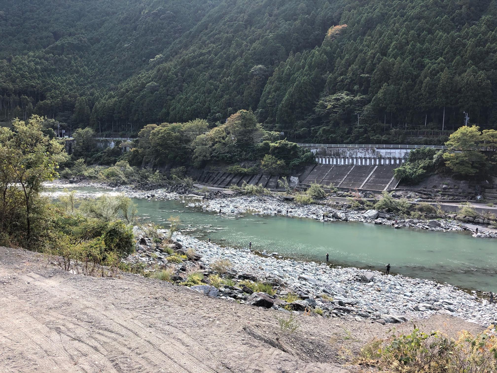 秋葉ダムのすぐ下流のポイント、中島の様子です。