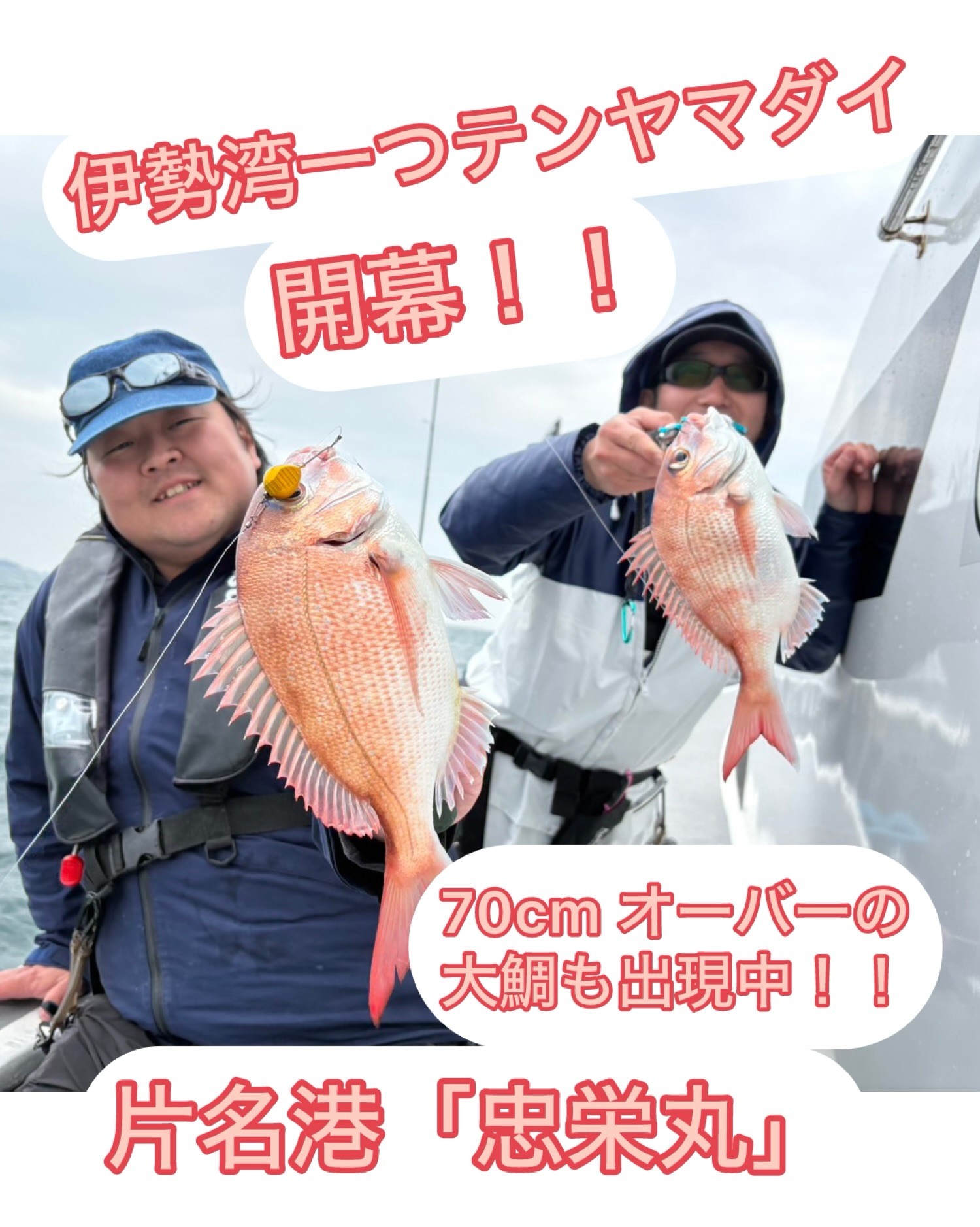 ノッコミ真鯛開幕！]伊勢湾一つテンヤ真鯛で70cmオーバーの