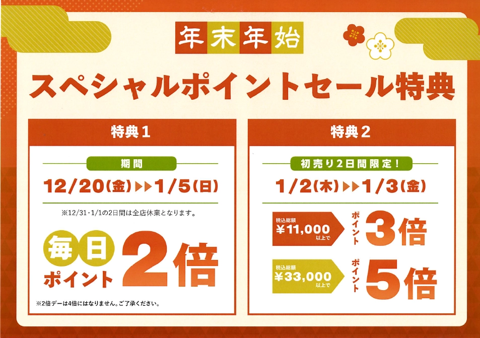 セール告知】12/20～1／5まで年末年始セールを開催します