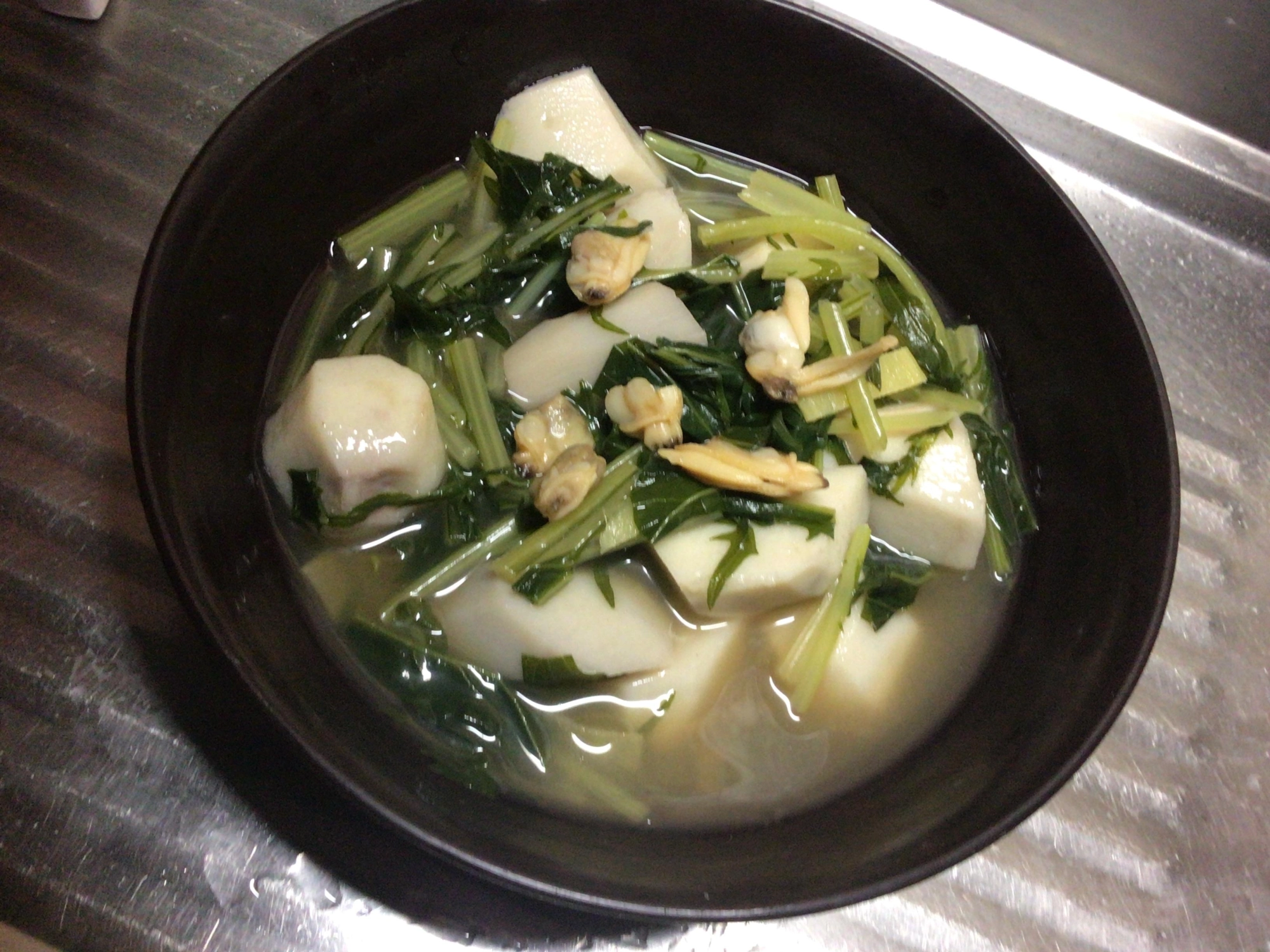 里芋と水菜は煮物。野菜も食べる❗️