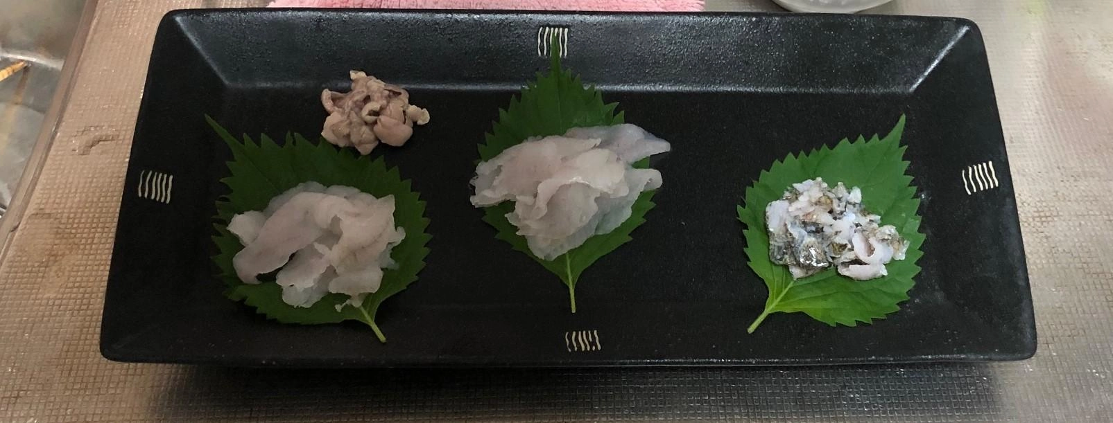 ハゼ洗い・皮湯引き・肝湯引き