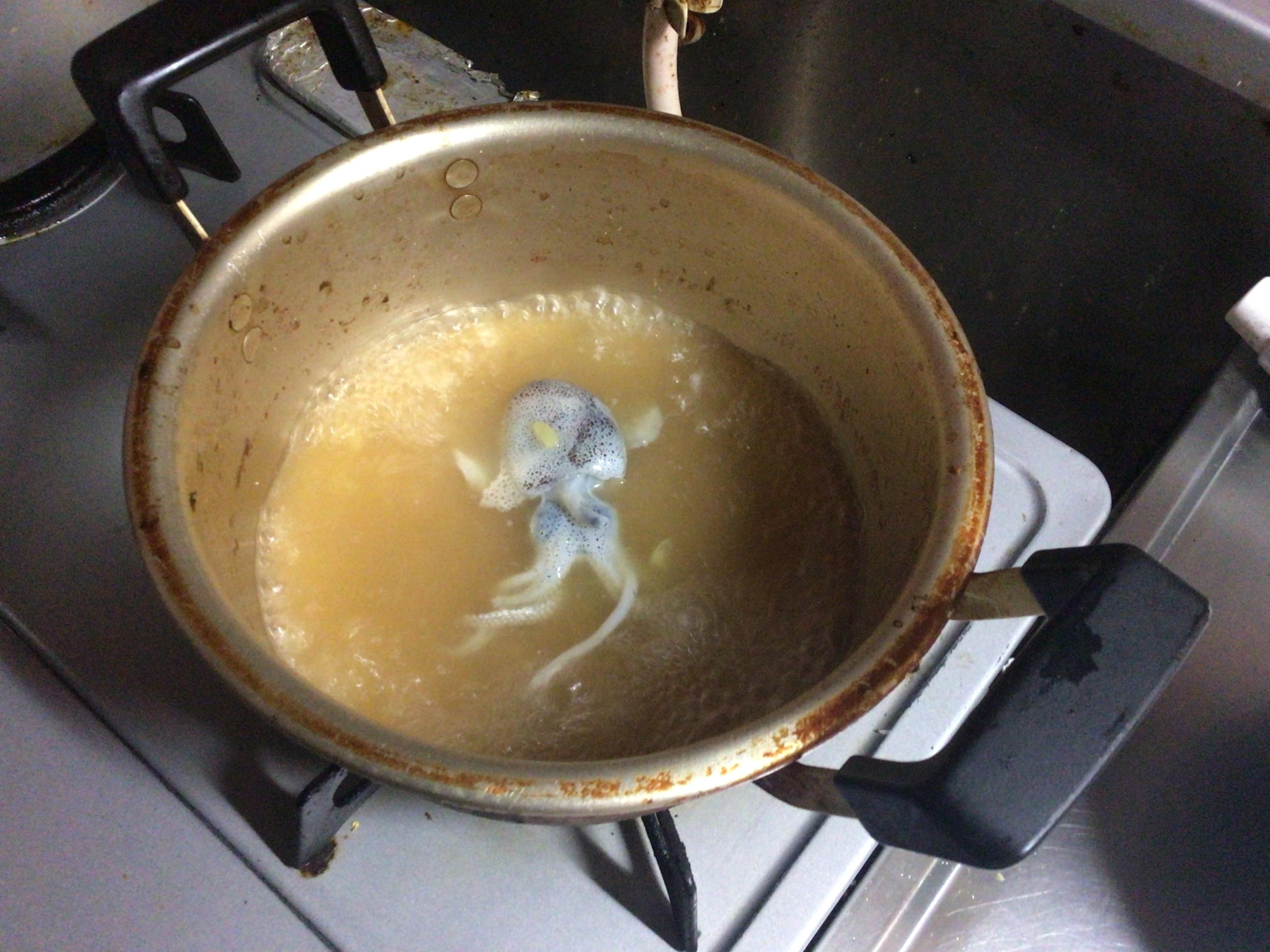 まず茹でます。寄生虫対策デス❗️