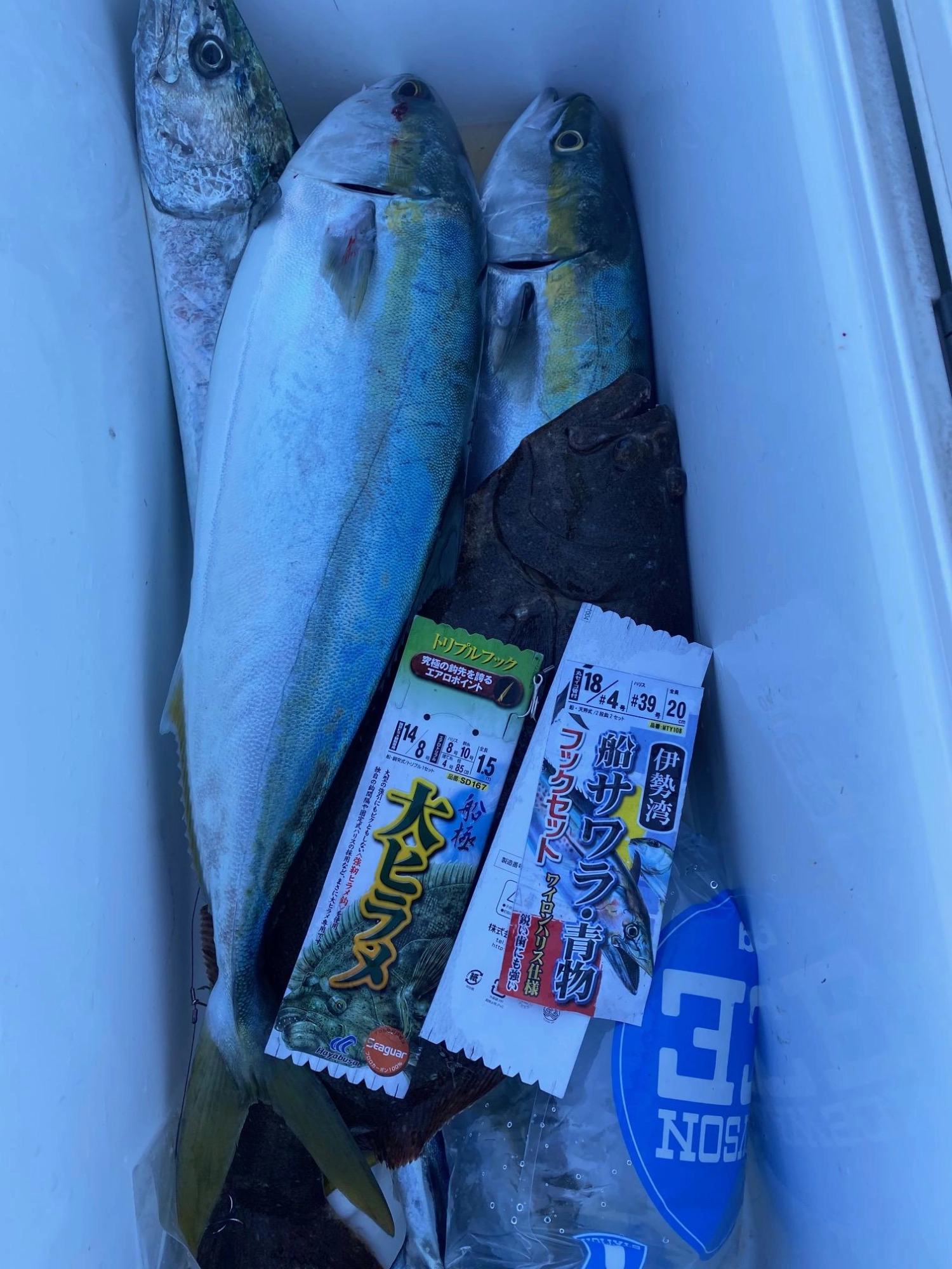 仕掛は【船極大ヒラメ】【伊勢湾船サワラ・青物ワイロンハリス仕掛】。ハリスは８号以上！