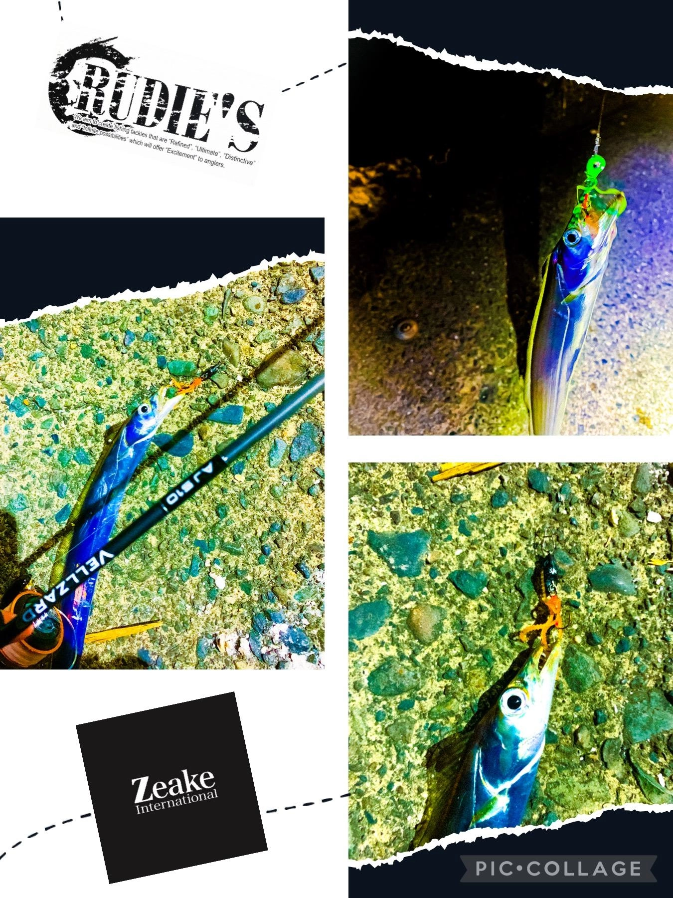 ロッドはZeakeヴェルザードAJING510。ルアーはRUDIE'Sの魚子ラバ、魚子チク各3.0g。