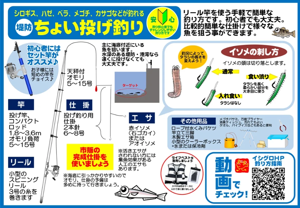ちょい投げ釣りは投げてゆっくり引いてくるだけ！
止める時間を増やすと
ハゼやカサゴなども掛かりやすくなります！